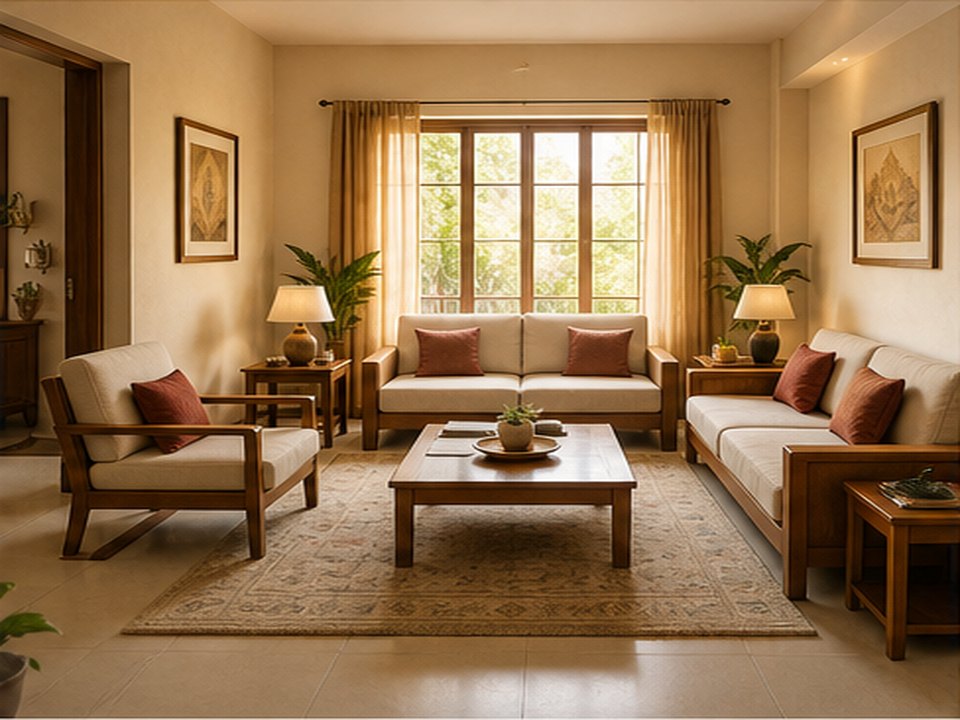 Calm balanced living room after practical correction