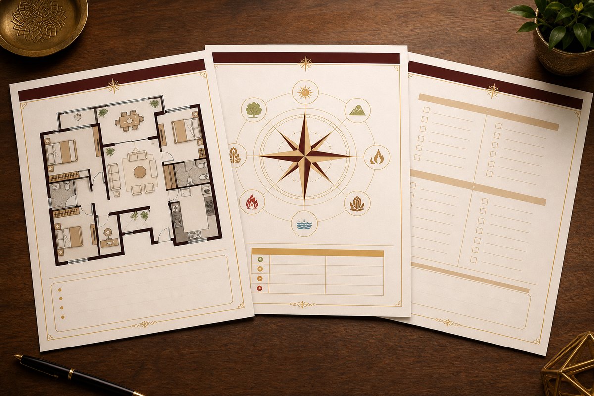 Vastu worksheet and direction chart bonus materials