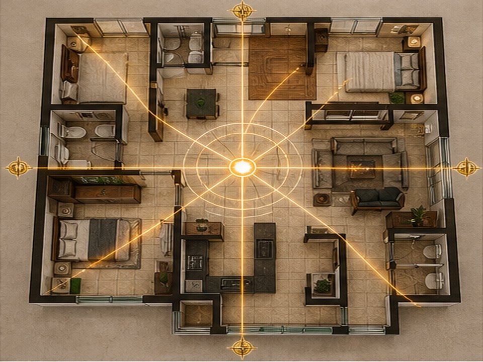 Vastu floor plan with directional energy lines